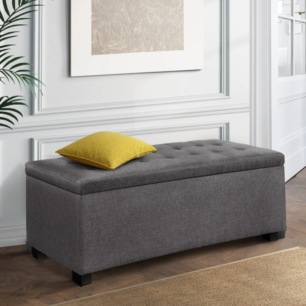 Artiss Storage Ottoman Blanket Box 97cm Linen Grey - Image 8