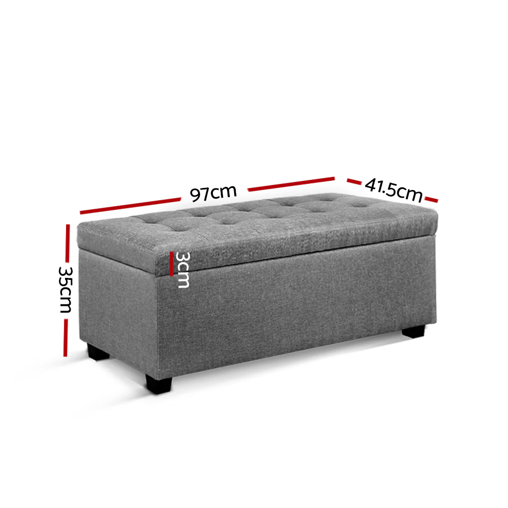 Artiss Storage Ottoman Blanket Box 97cm Linen Light Grey - Image 3