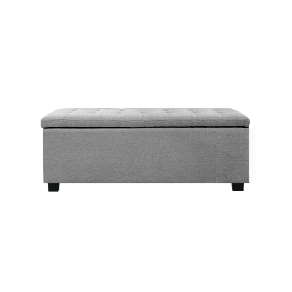 Artiss Storage Ottoman Blanket Box 97cm Linen Light Grey - Image 4