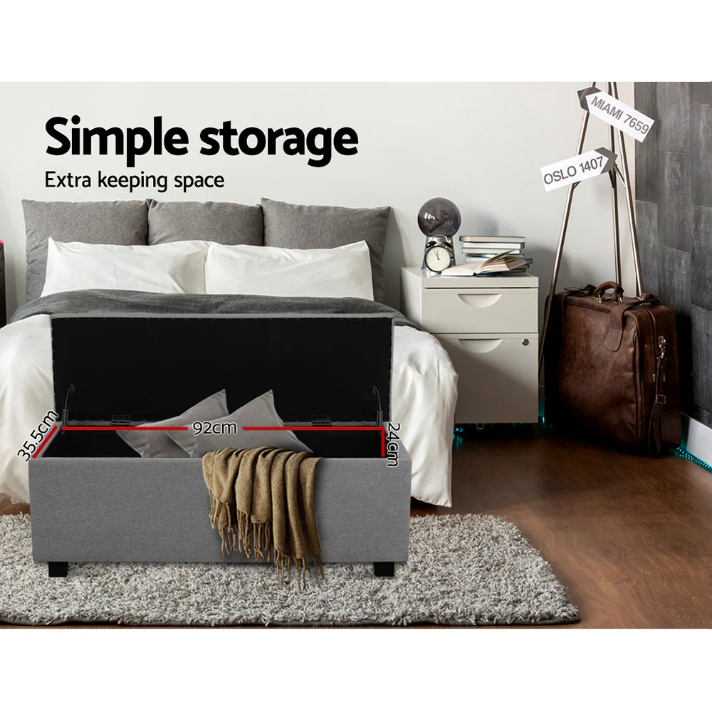 Artiss Storage Ottoman Blanket Box 97cm Linen Light Grey - Image 6