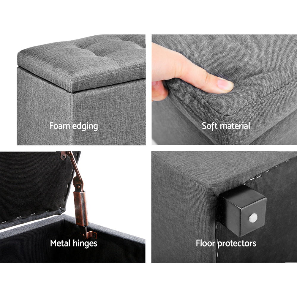 Artiss Storage Ottoman Blanket Box 97cm Linen Light Grey - Image 7