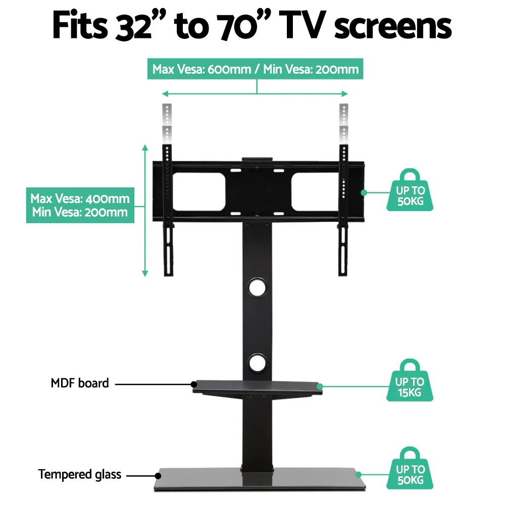 Artiss TV Stand Mount Bracket for 32-70 LED LCD 2 Tiers Storage Floor Shelf - Image 5