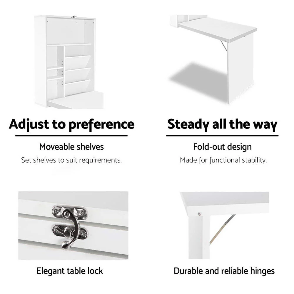 Artiss Computer Desk Bookshelf Wall Mount White - Image 5
