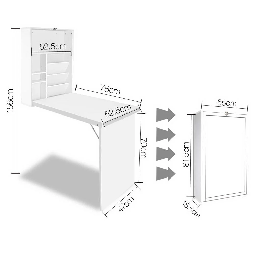 Artiss Computer Desk Bookshelf Wall Mount White - Image 7