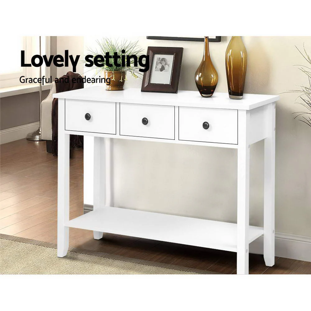 Artiss Console Table 3 Drawers 100CM White Chole - Image 5