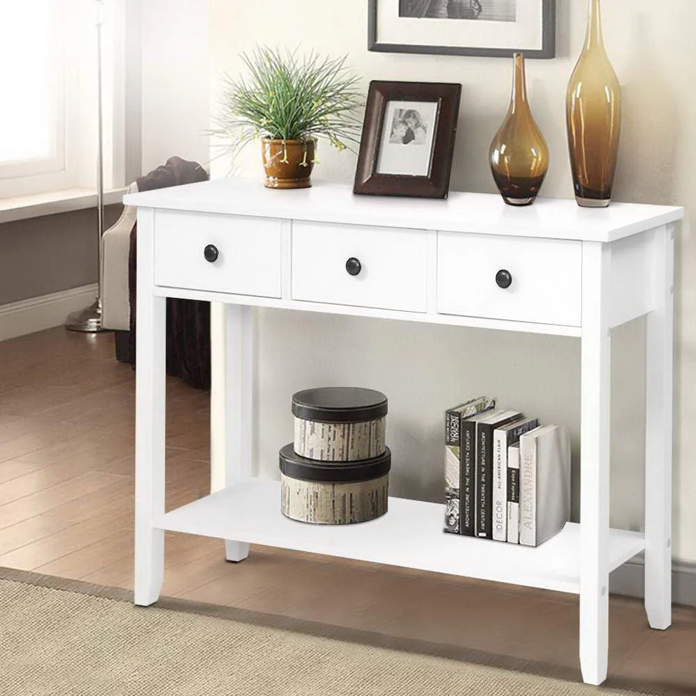 Artiss Console Table 3 Drawers 100CM White Chole - Image 8