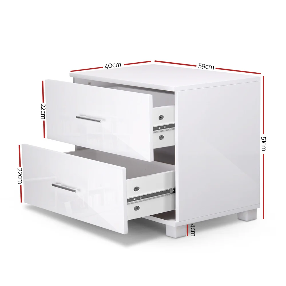 Artiss Bedside Table 2 Drawers High Gloss - White - Image 7