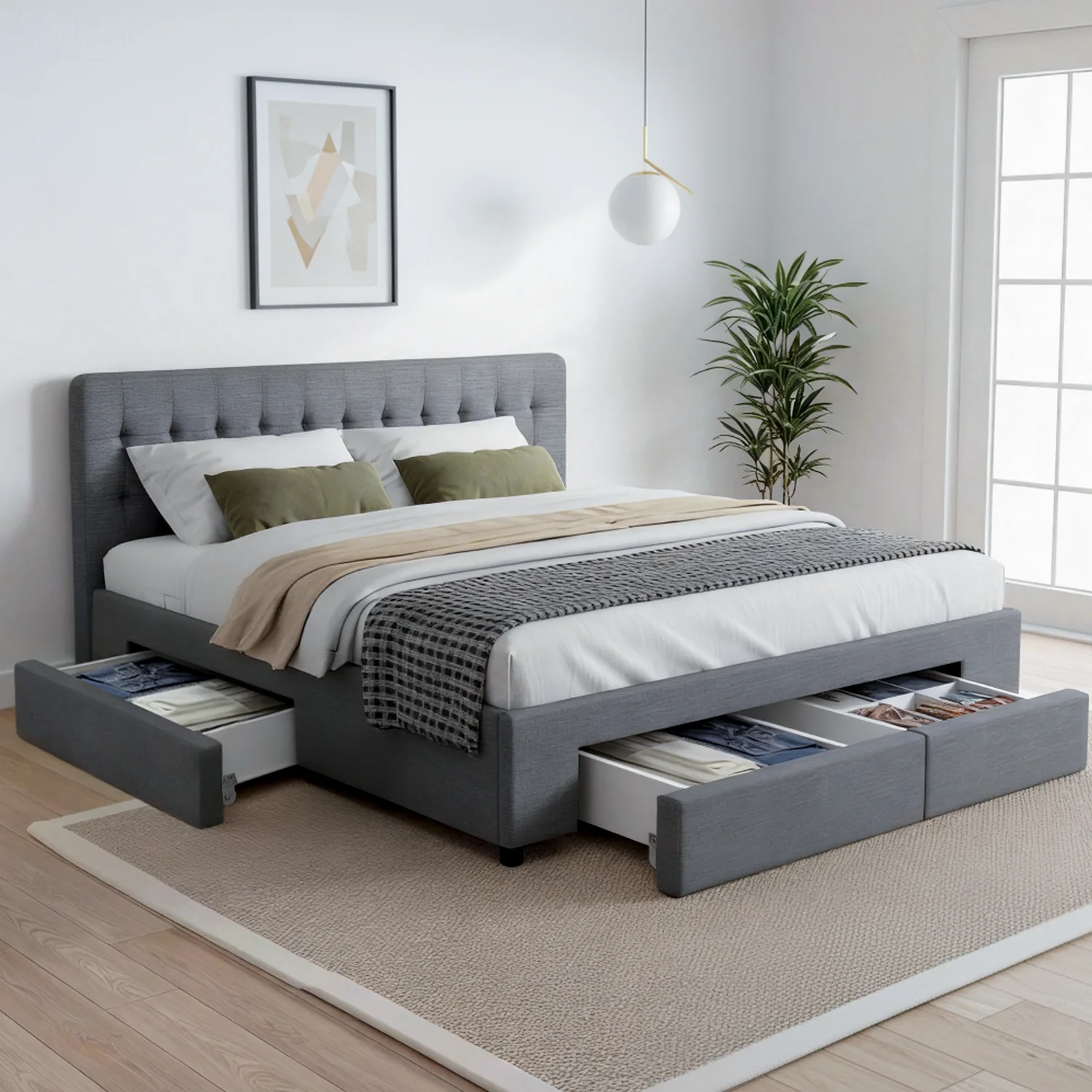 Artiss Bed Frame King Size with 4 Drawers Grey AVIO