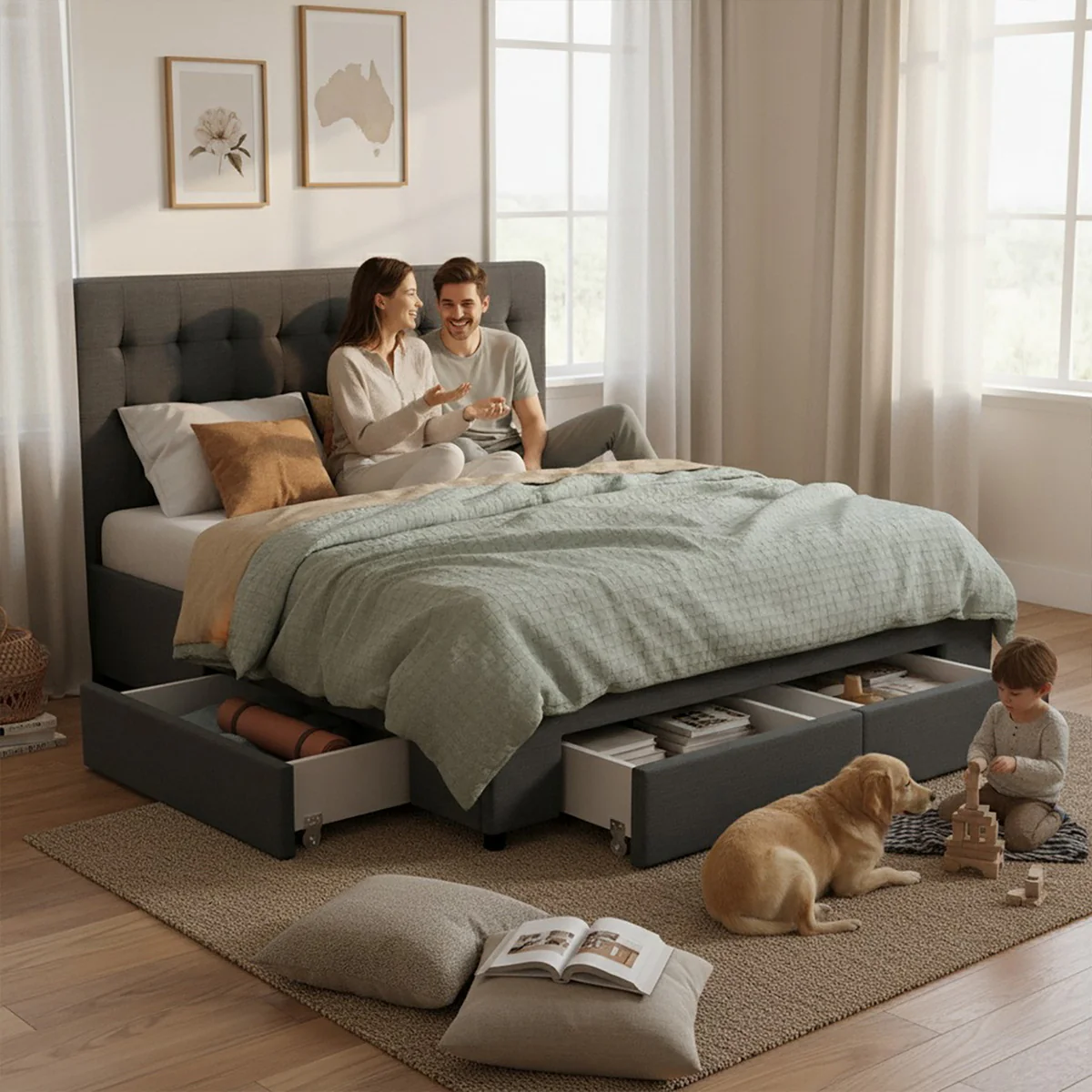 Artiss Bed Frame King Size with 4 Drawers Charcoal AVIO - Image 10