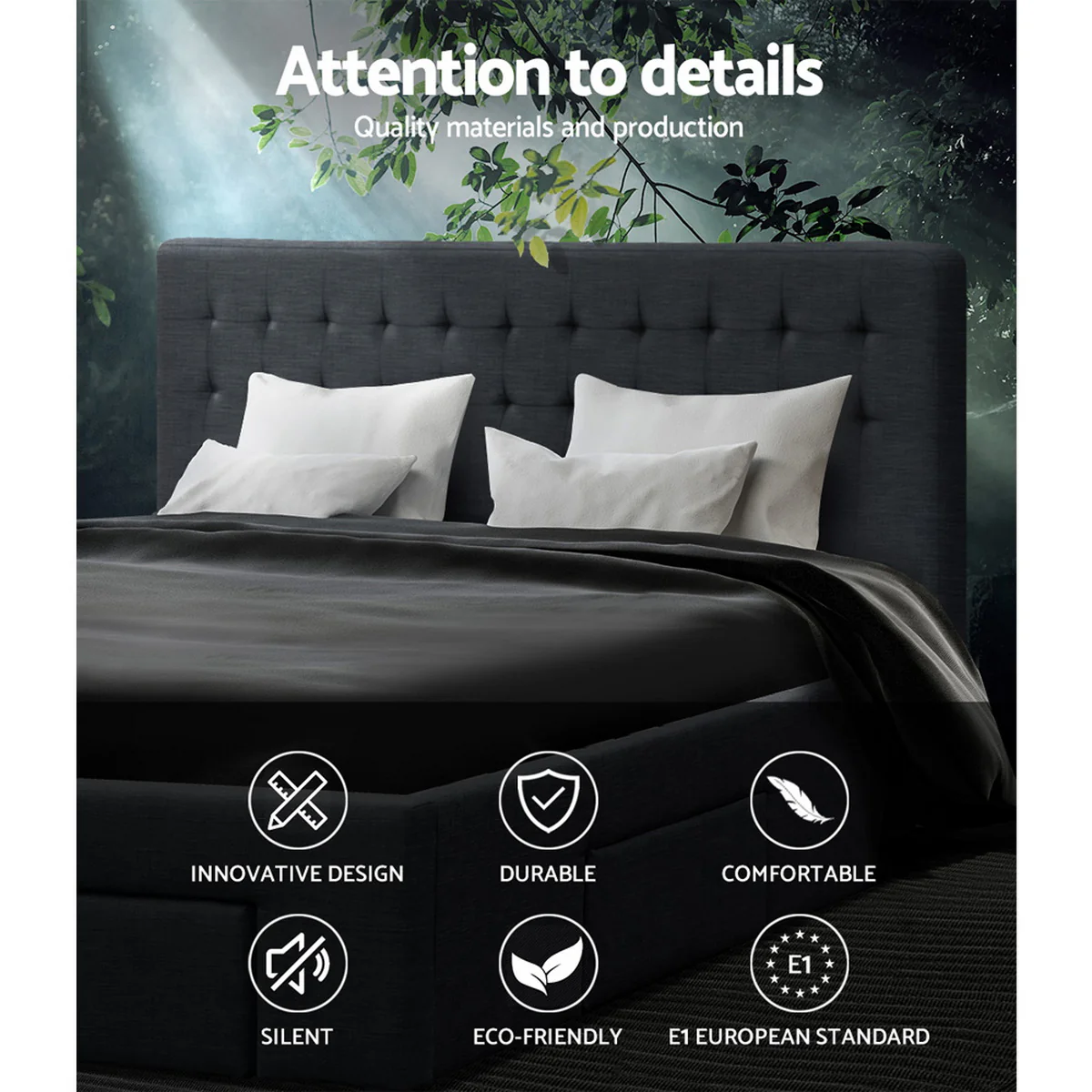 Artiss Bed Frame King Size with 4 Drawers Charcoal AVIO - Image 5