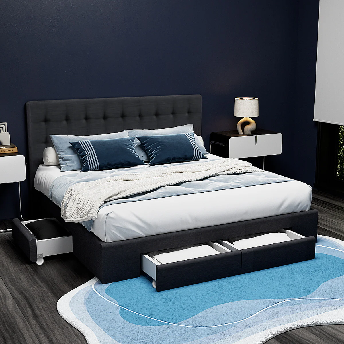 Artiss Bed Frame King Size with 4 Drawers Charcoal AVIO - Image 7