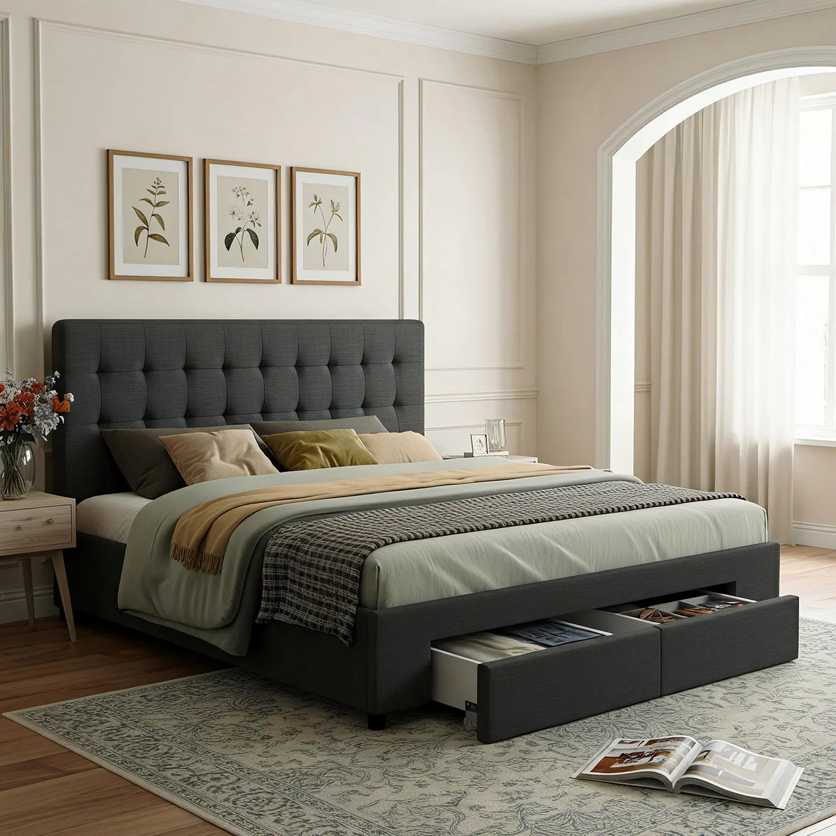 Artiss Bed Frame King Size with 4 Drawers Charcoal AVIO - Image 8