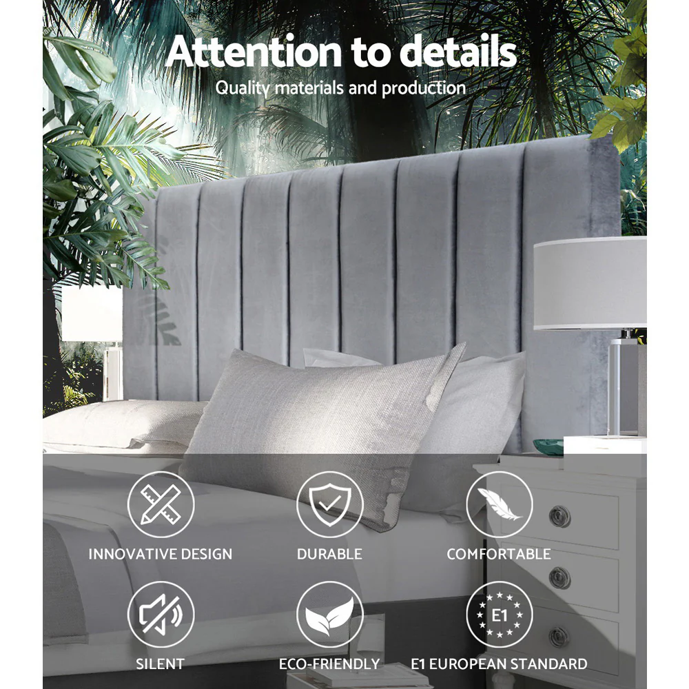 Artiss Bed Head Headboard King Velvet - VELA Grey - Image 3