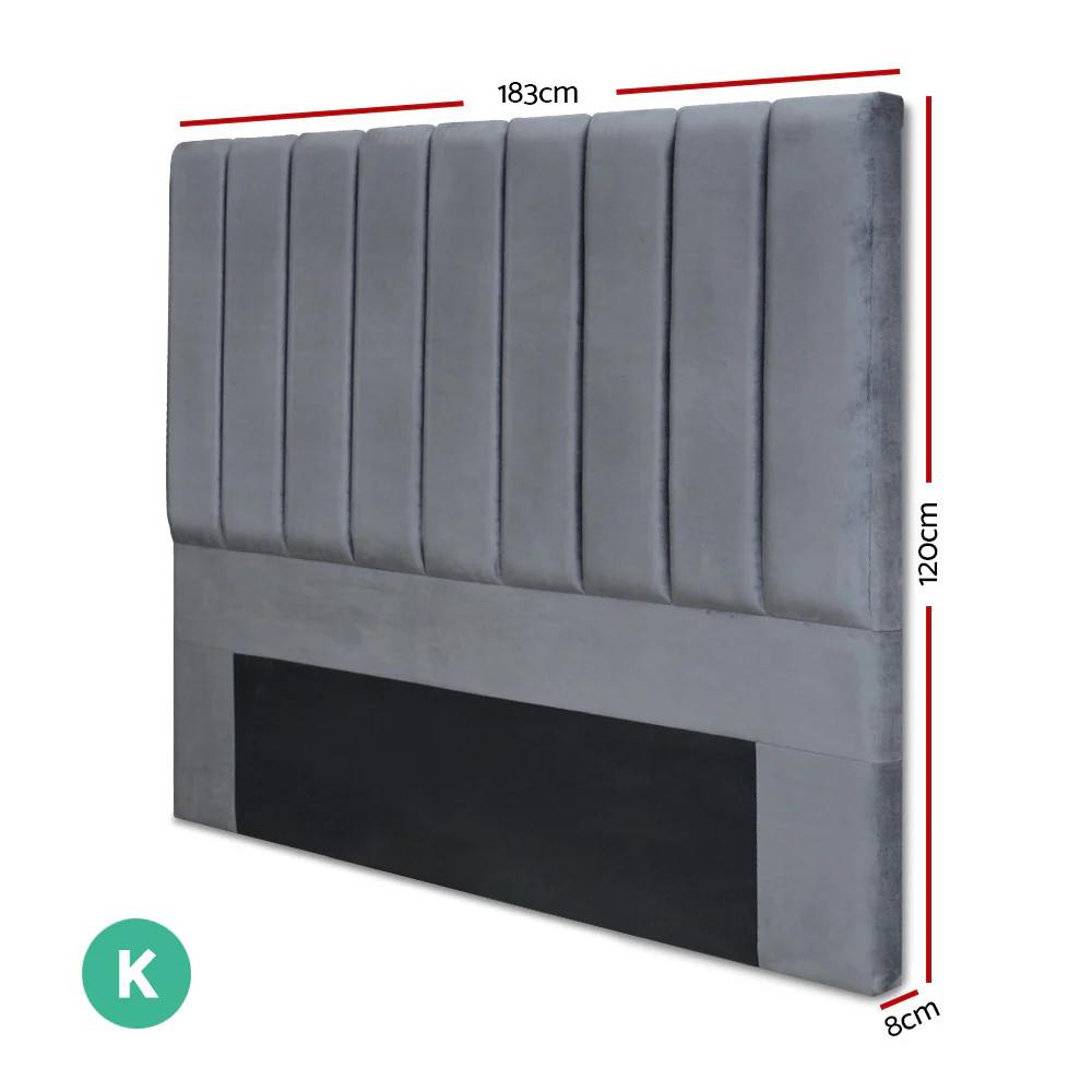 Artiss Bed Head Headboard King Velvet - VELA Grey - Image 7