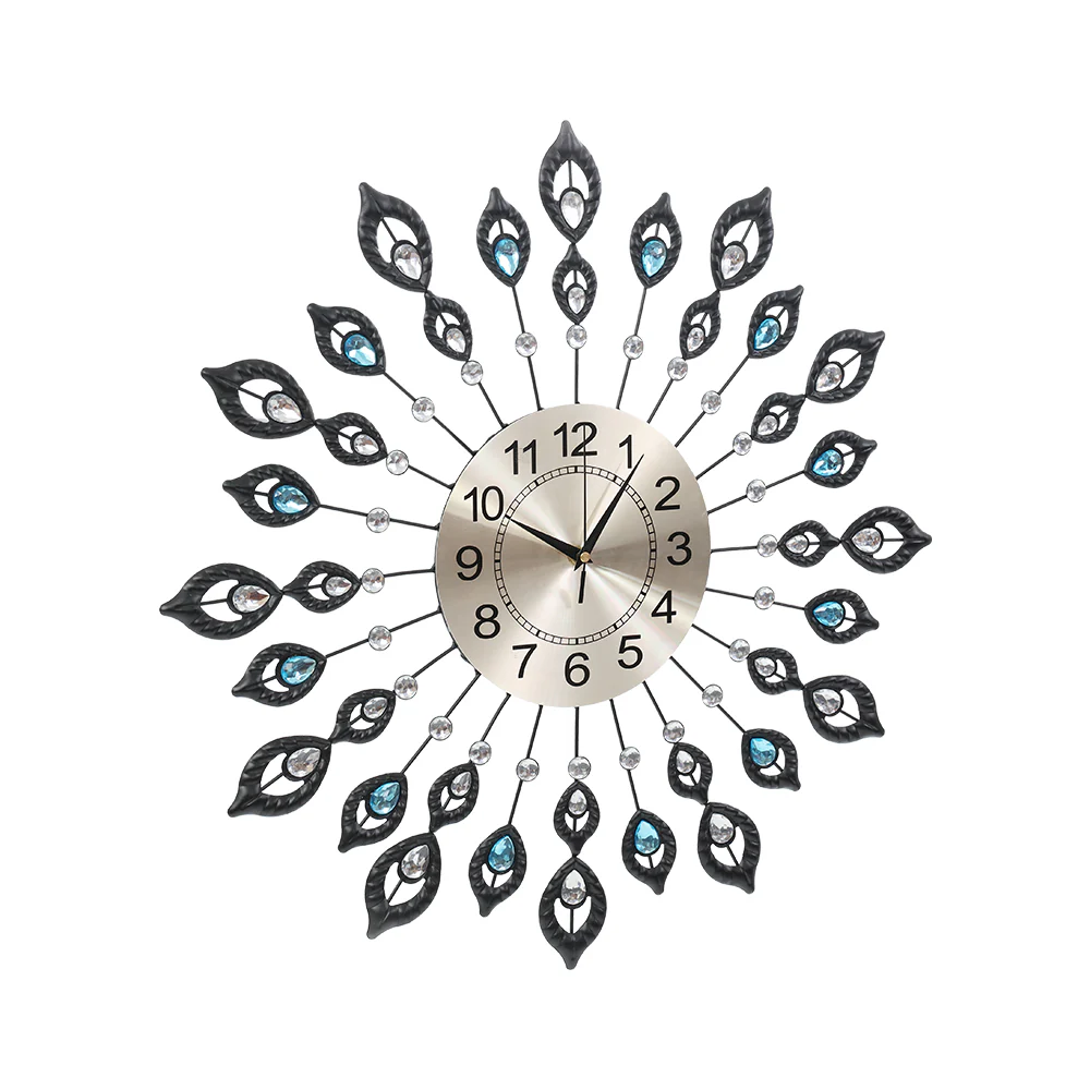 Artiss 60cm Wall Clock Large 3D Peacock Crystal Silver - Image 3