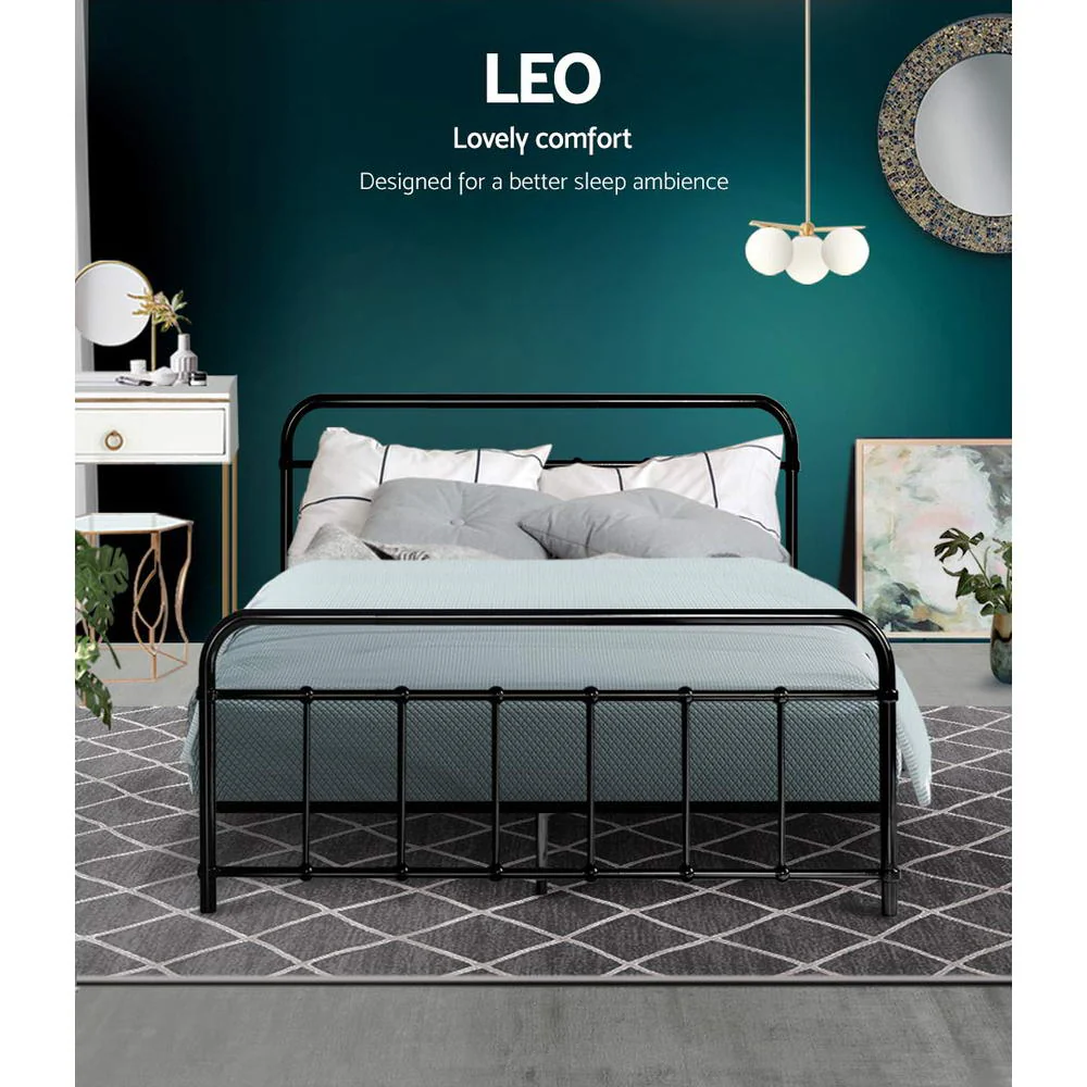 Artiss Bed Frame Metal Frames LEO - Double (Black) - Image 3