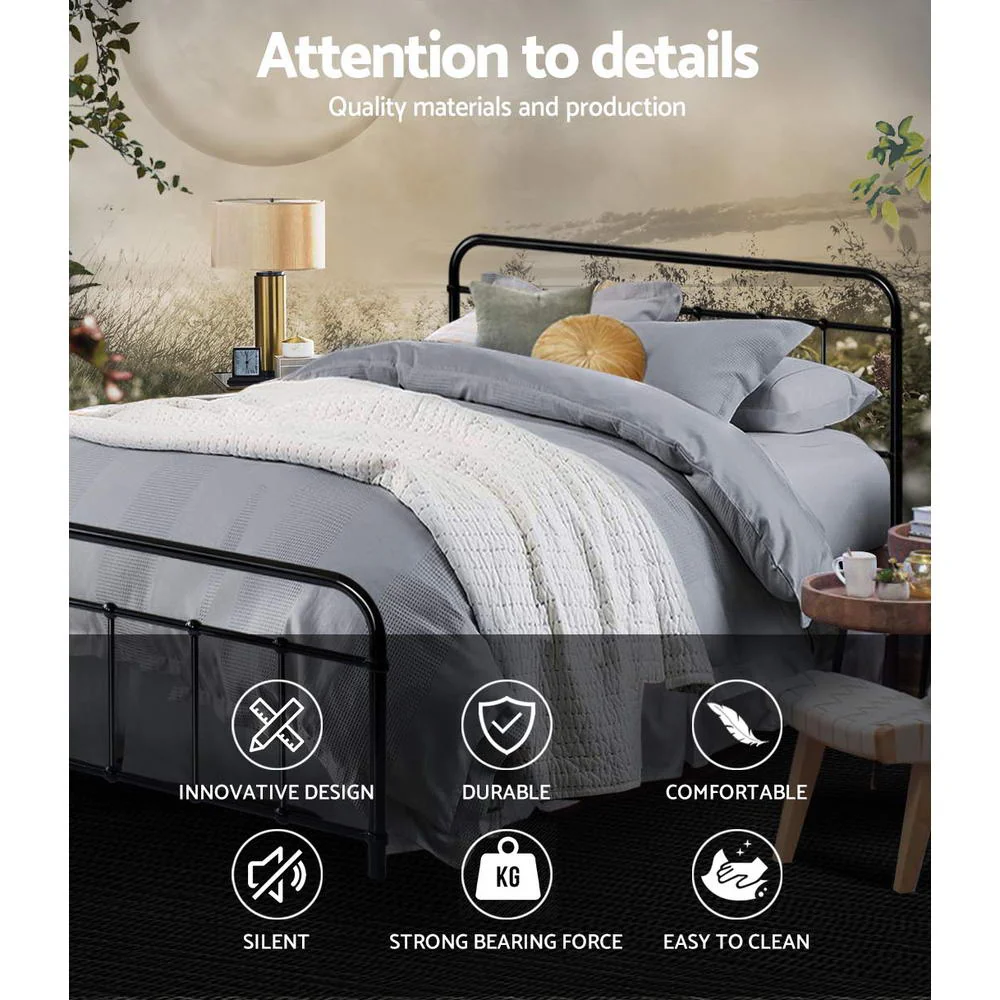 Artiss Bed Frame Metal Frames LEO - Double (Black) - Image 4