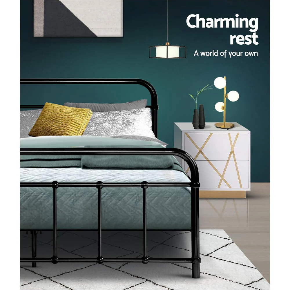 Artiss Bed Frame Metal Frames LEO - Double (Black) - Image 5