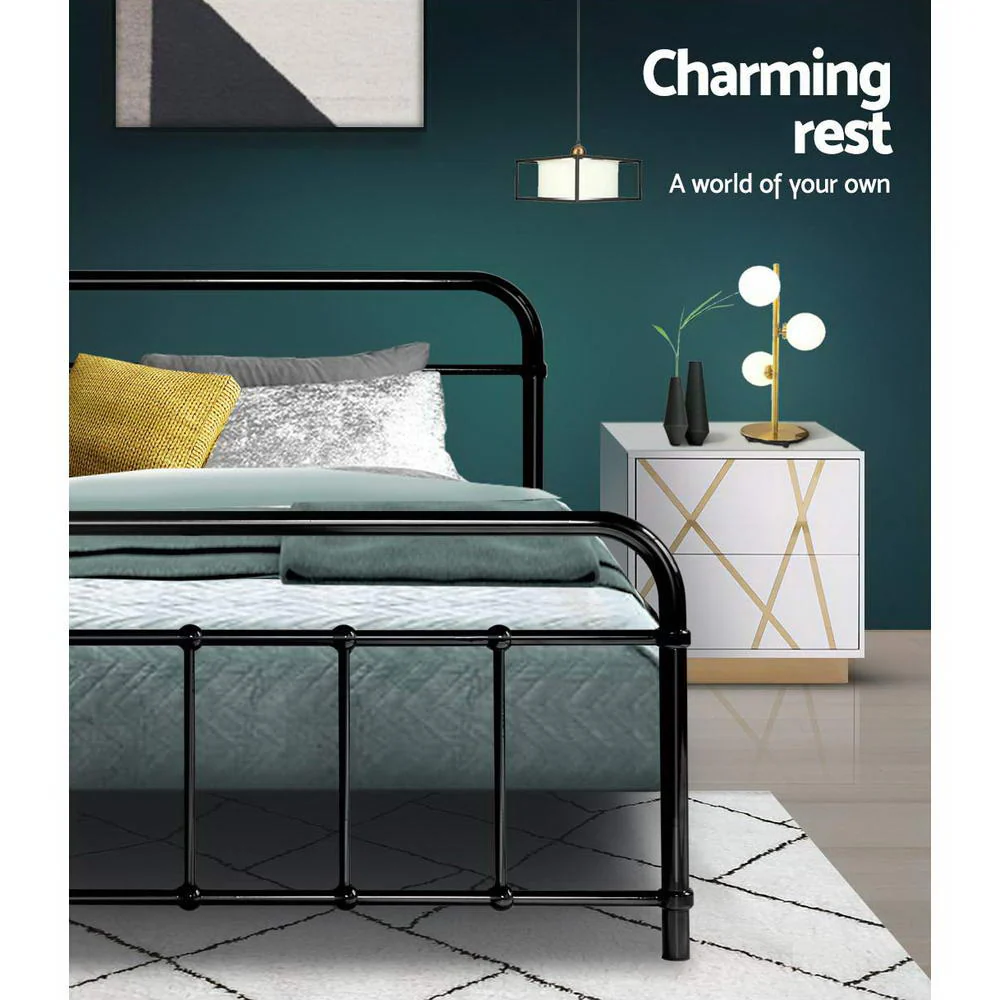 Artiss Bed Frame Metal Frames LEO - Queen (Black) - Image 5