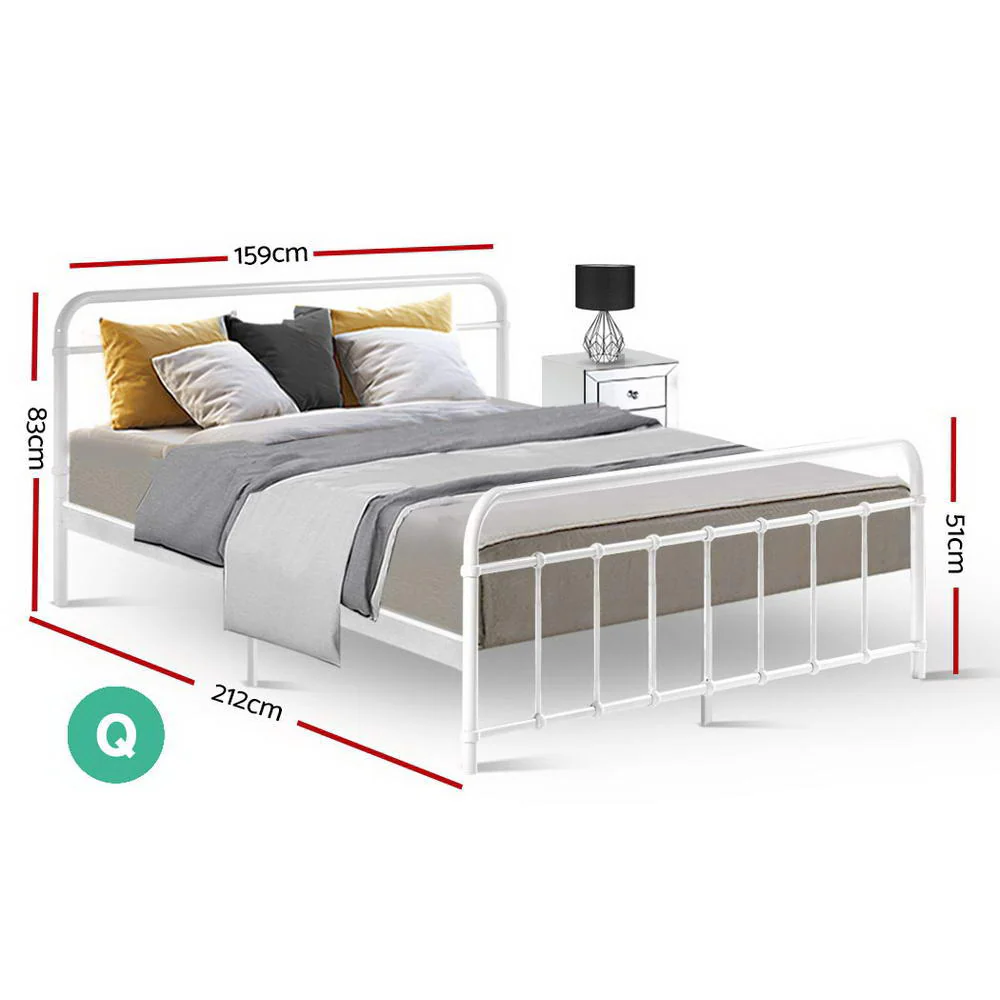 Artiss Bed Frame Metal Frames LEO - Queen (White) - Image 2