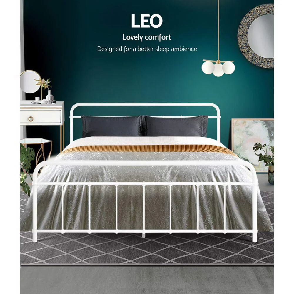 Artiss Bed Frame Metal Frames LEO - Queen (White) - Image 3