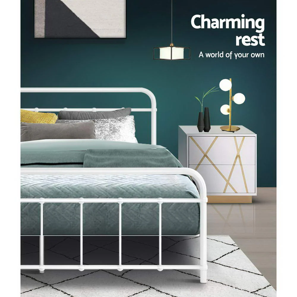 Artiss Bed Frame Metal Frames LEO - Queen (White) - Image 5