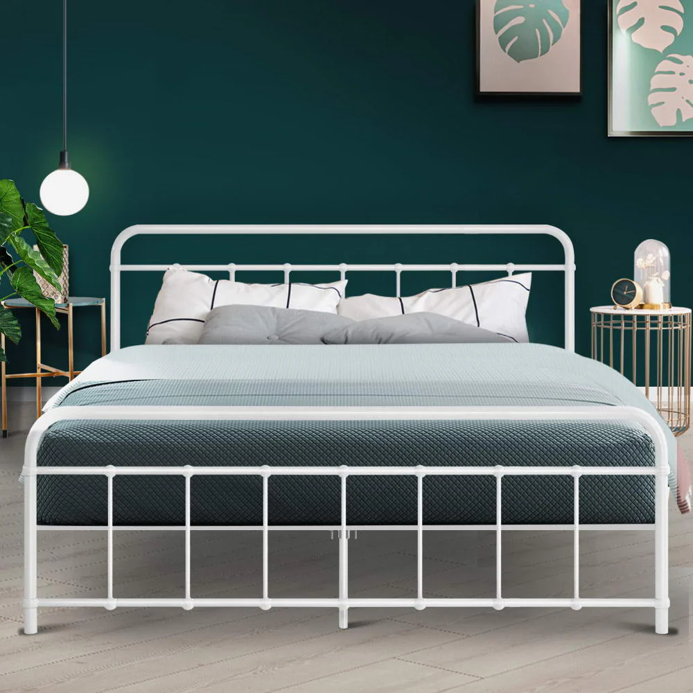 Artiss Bed Frame Metal Frames LEO - Queen (White) - Image 7