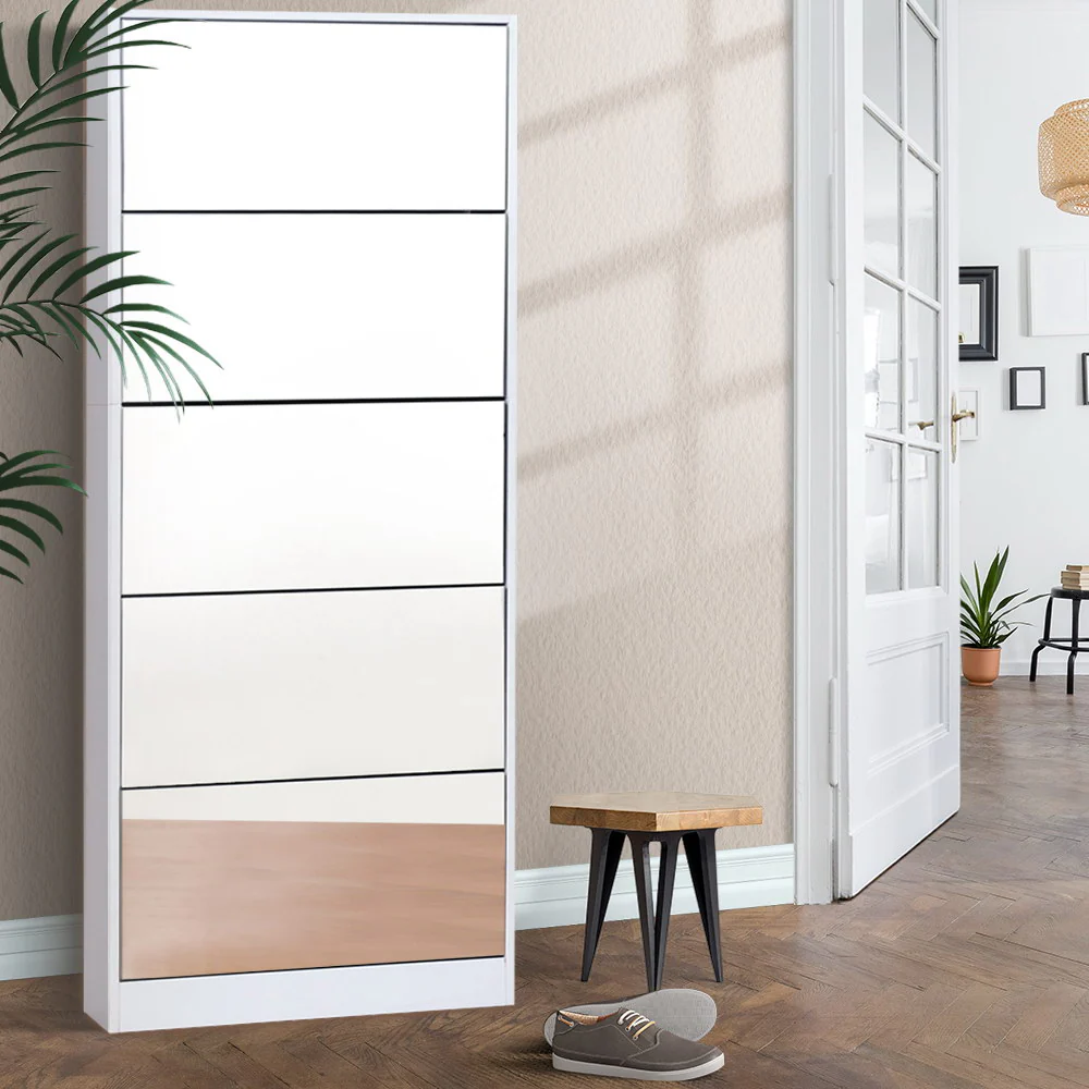 Artiss Shoe Rack Cabinet Mirror 25 Pairs White - Image 3