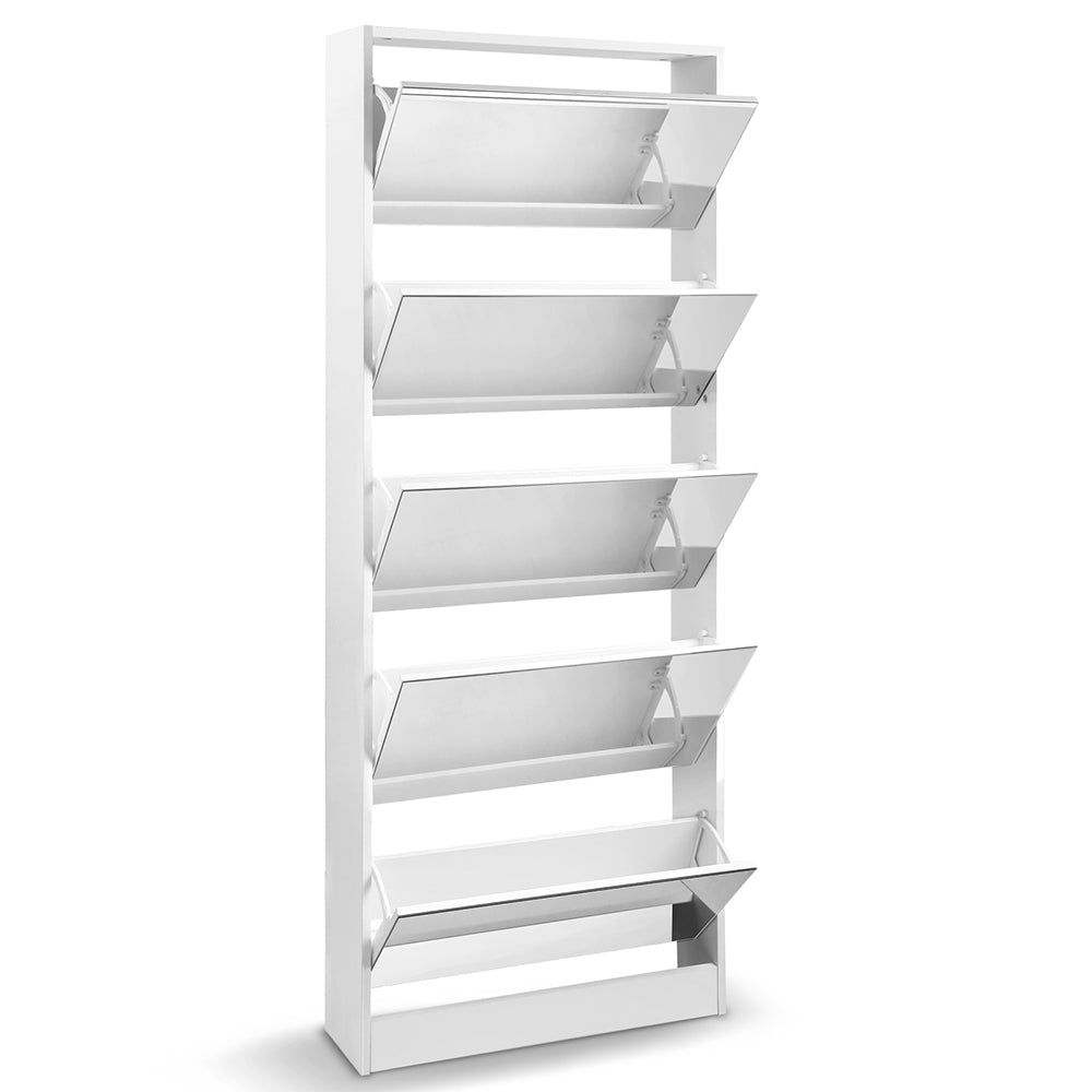 Artiss Shoe Rack Cabinet Mirror 25 Pairs White - Image 4