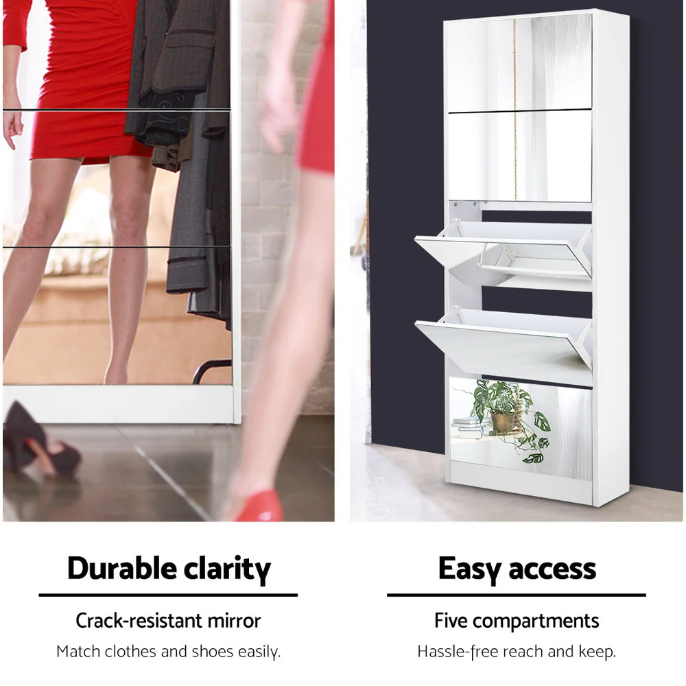 Artiss Shoe Rack Cabinet Mirror 25 Pairs White - Image 5
