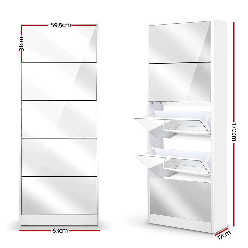 Artiss Shoe Rack Cabinet Mirror 25 Pairs White - Image 8