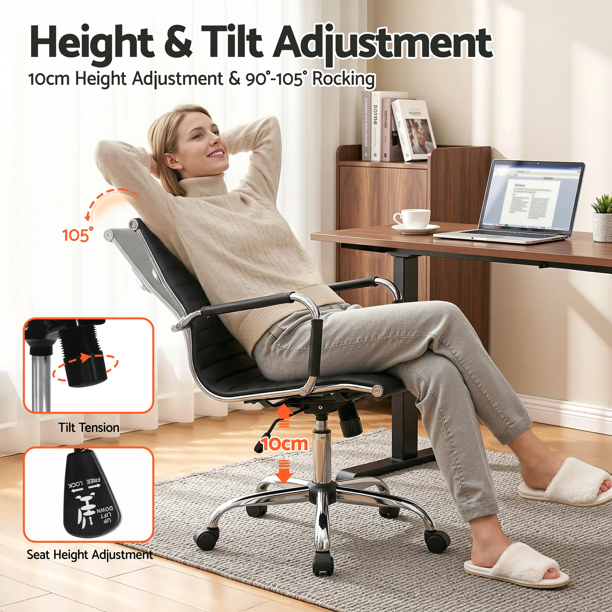 Artiss Office Chair Conference Chairs PU Leather Mid Back Black - Image 5