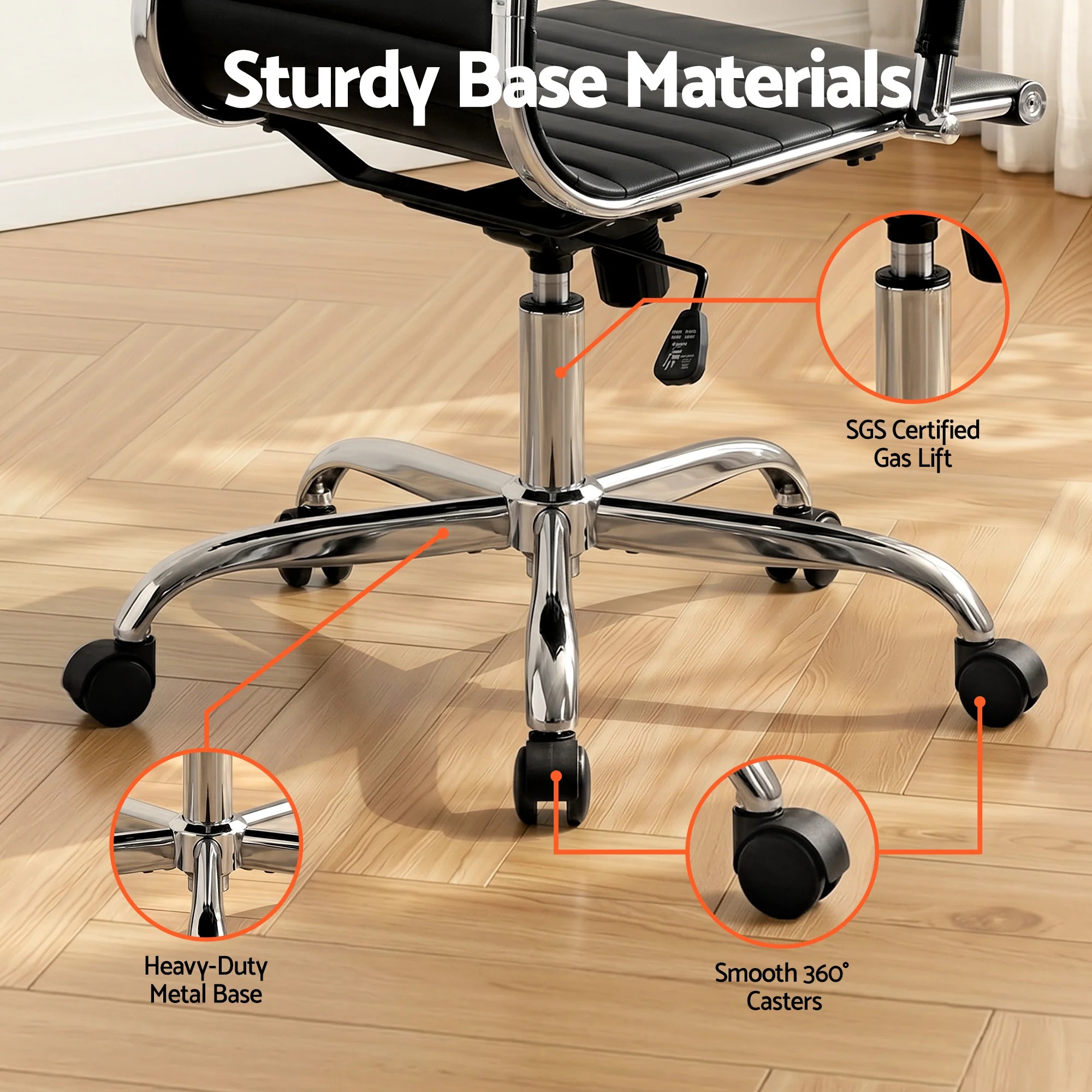 Artiss Office Chair Conference Chairs PU Leather Mid Back Black - Image 8