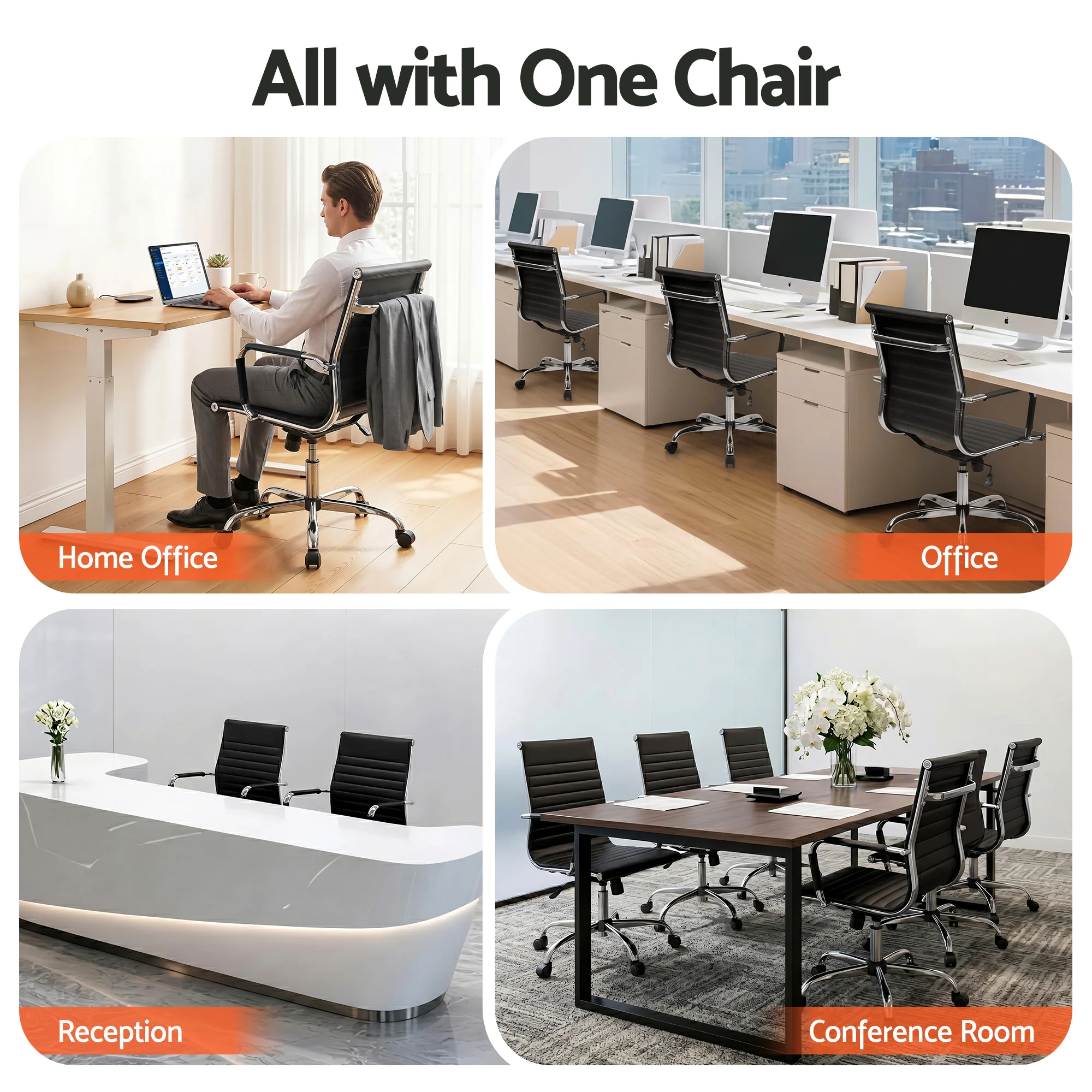 Artiss Office Chair Conference Chairs PU Leather Mid Back Black - Image 9