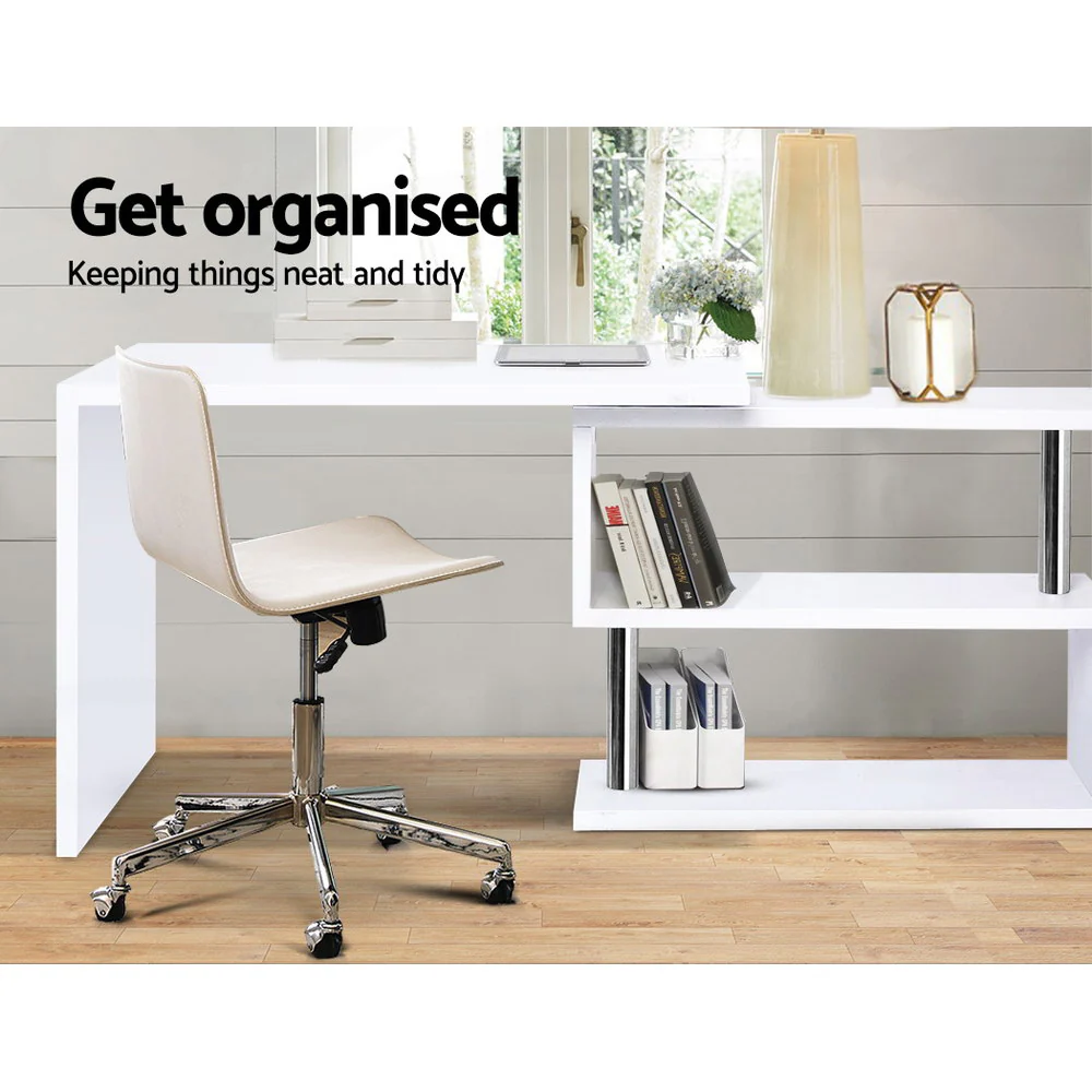 Artiss Computer Desk L-Shape Bookshelf White - Image 3
