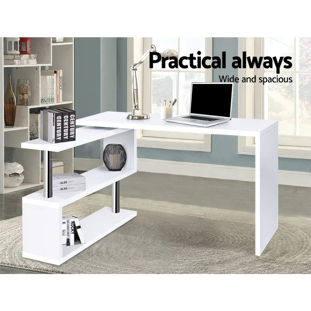Artiss Computer Desk L-Shape Bookshelf White - Image 4