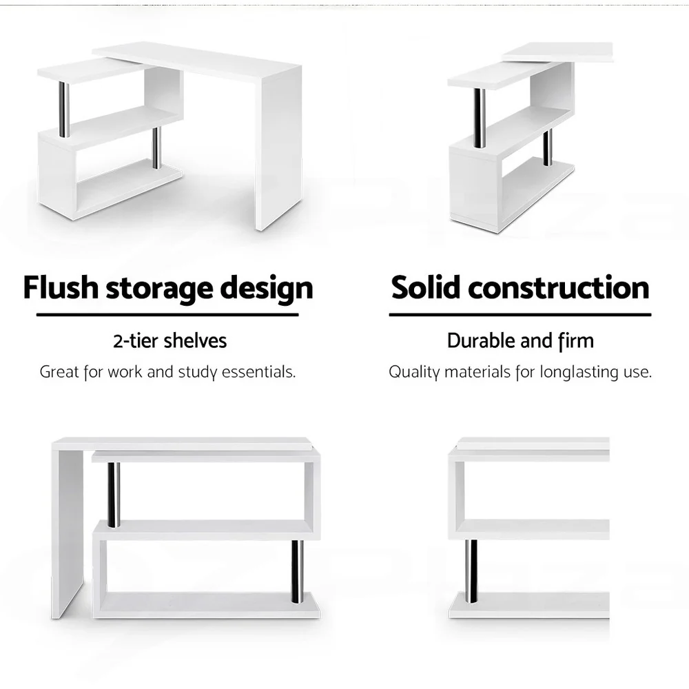 Artiss Computer Desk L-Shape Bookshelf White - Image 5
