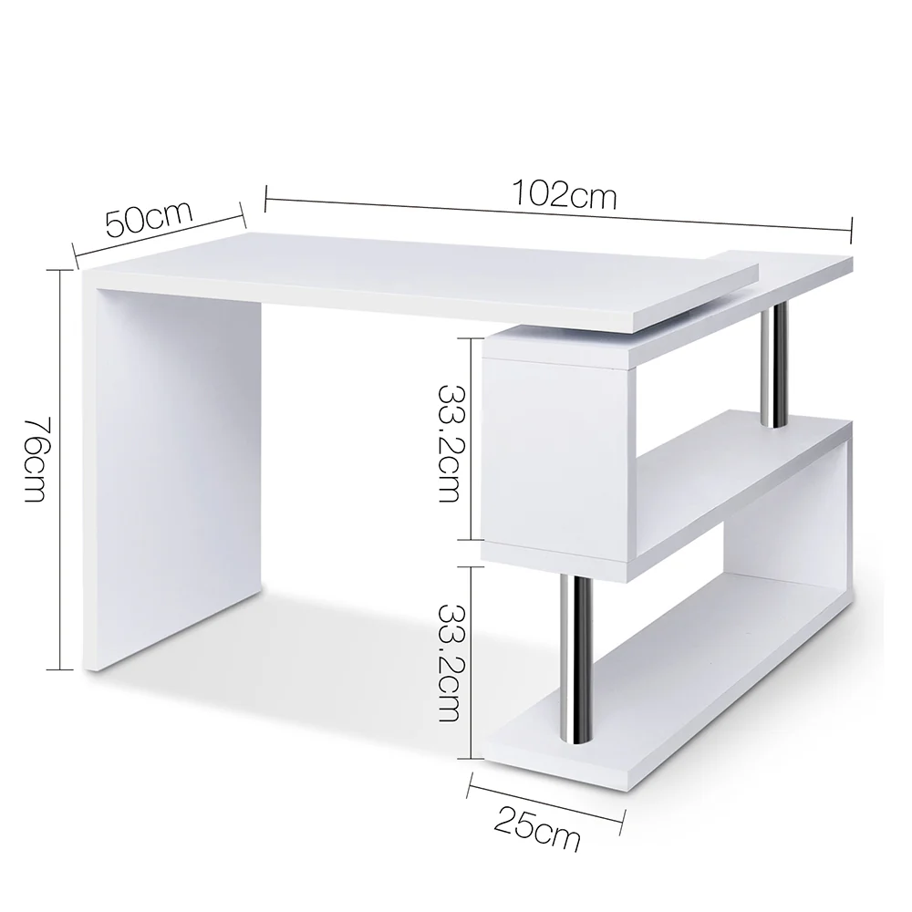 Artiss Computer Desk L-Shape Bookshelf White - Image 7