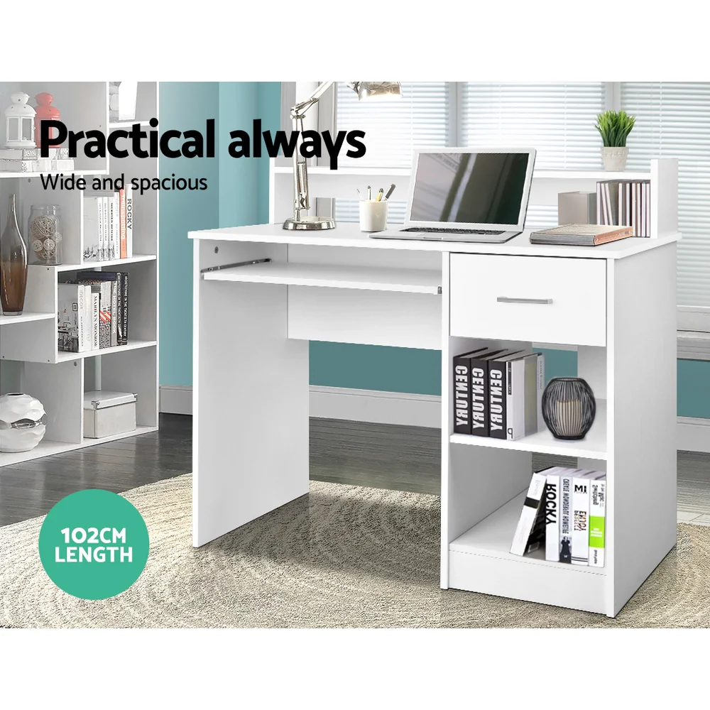 Artiss Computer Desk Shelf Drawer Cabinet White 100CM - Image 3