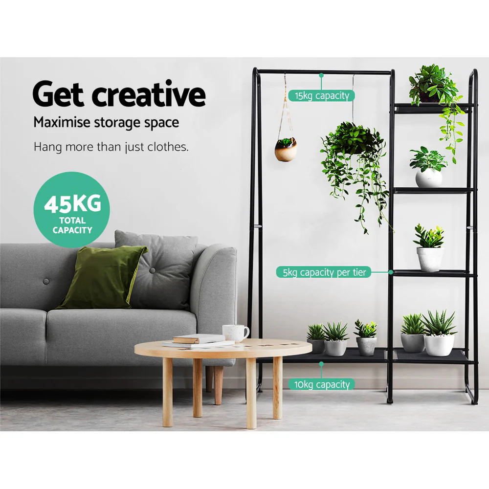 Artiss Clothes Rack Coat Stand 150cm Hanger Closet Black - Image 6