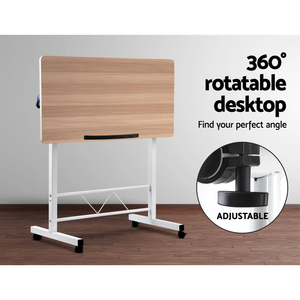 Artiss Laptop Desk Table Adjustable 80CM Light Wood - Image 4