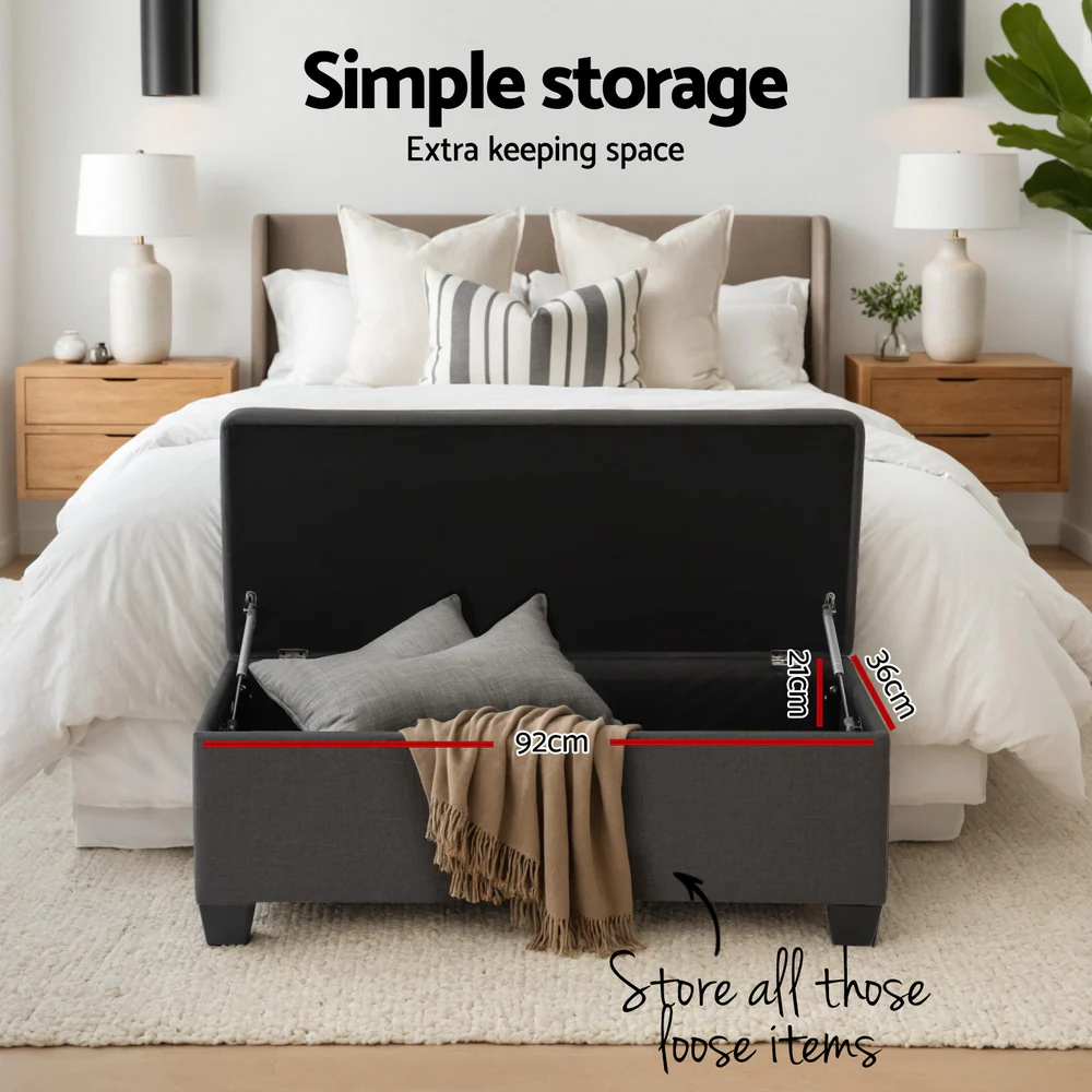 Artiss Storage Ottoman Blanket Box 97cm Linen Charcoal - Image 4