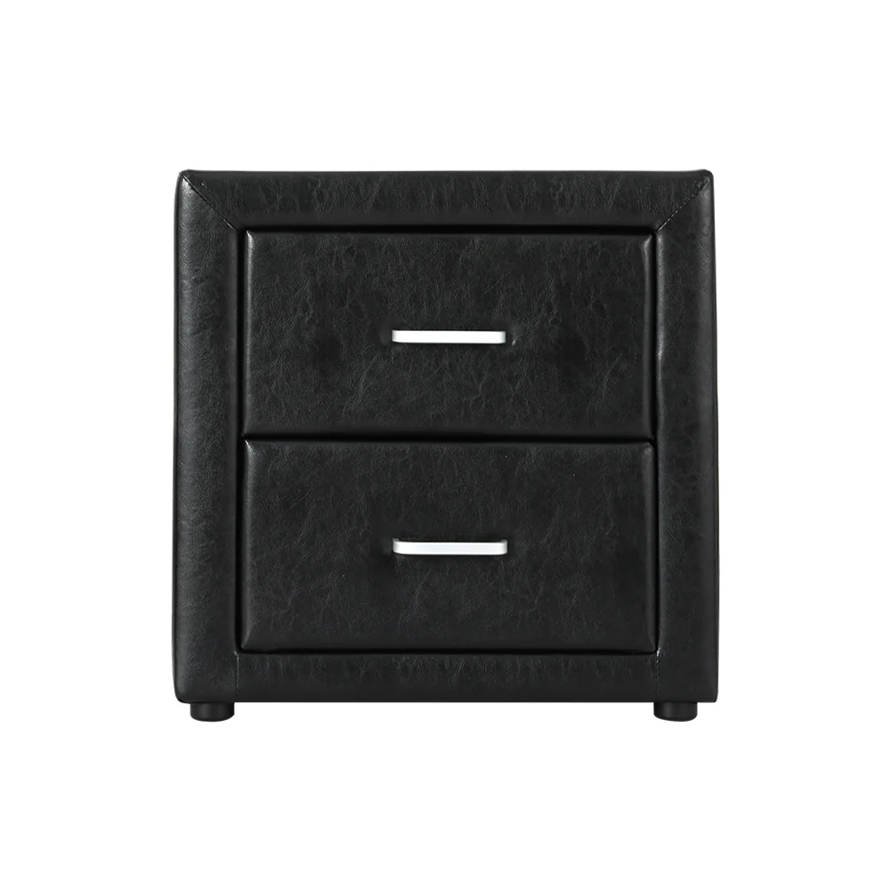 Artiss Bedside Table 2 Drawers Side Table Leather - CADEN Black - Image 3