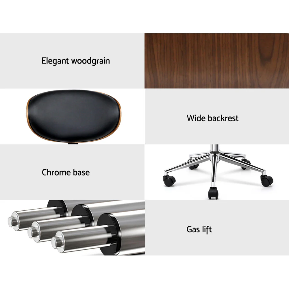 Artiss Wooden Office Chair Leather Seat Black - Image 4