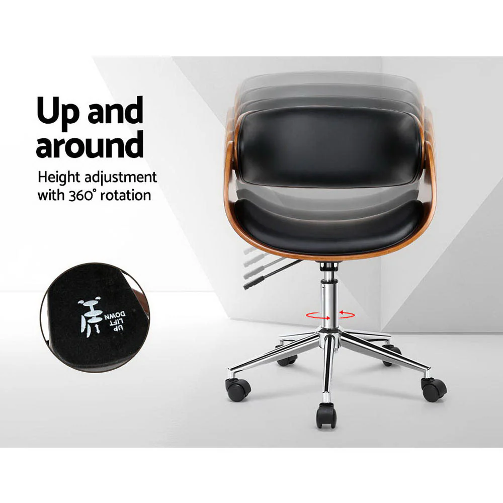 Artiss Wooden Office Chair Leather Seat Black - Image 5
