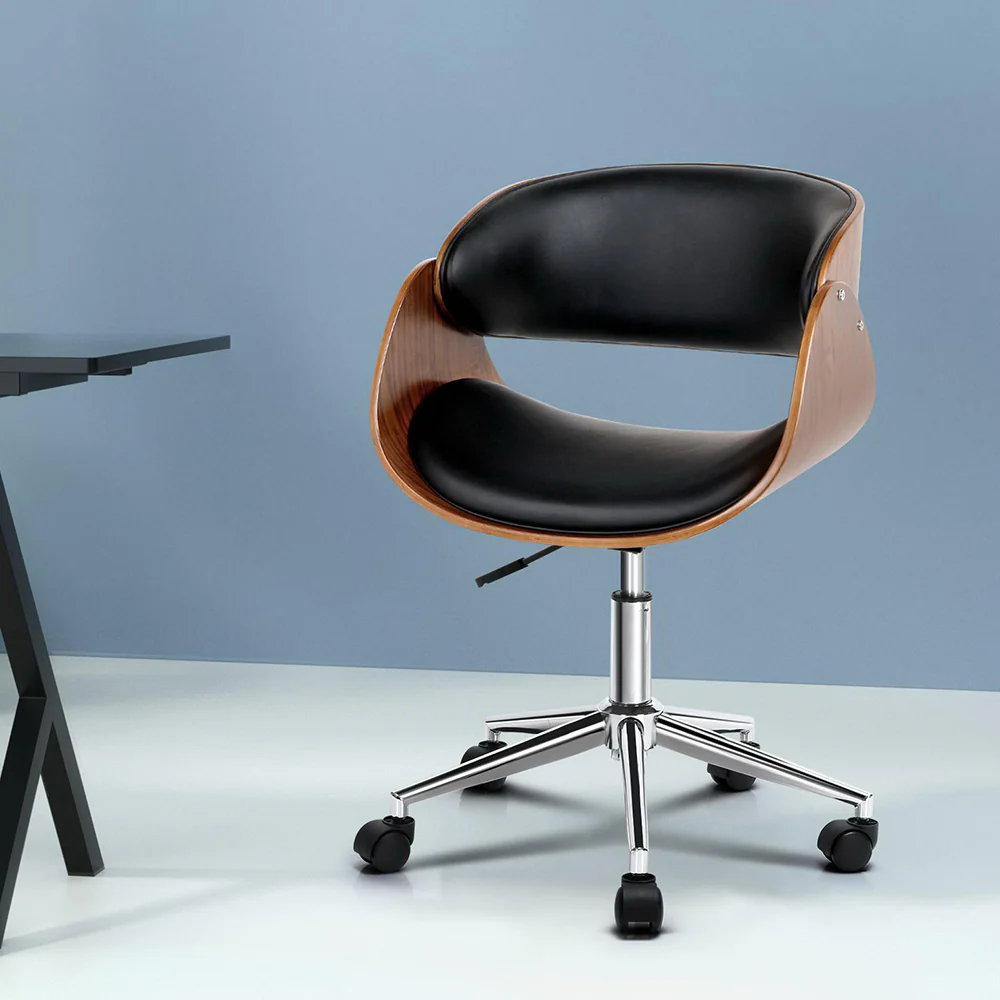 Artiss Wooden Office Chair Leather Seat Black - Image 8