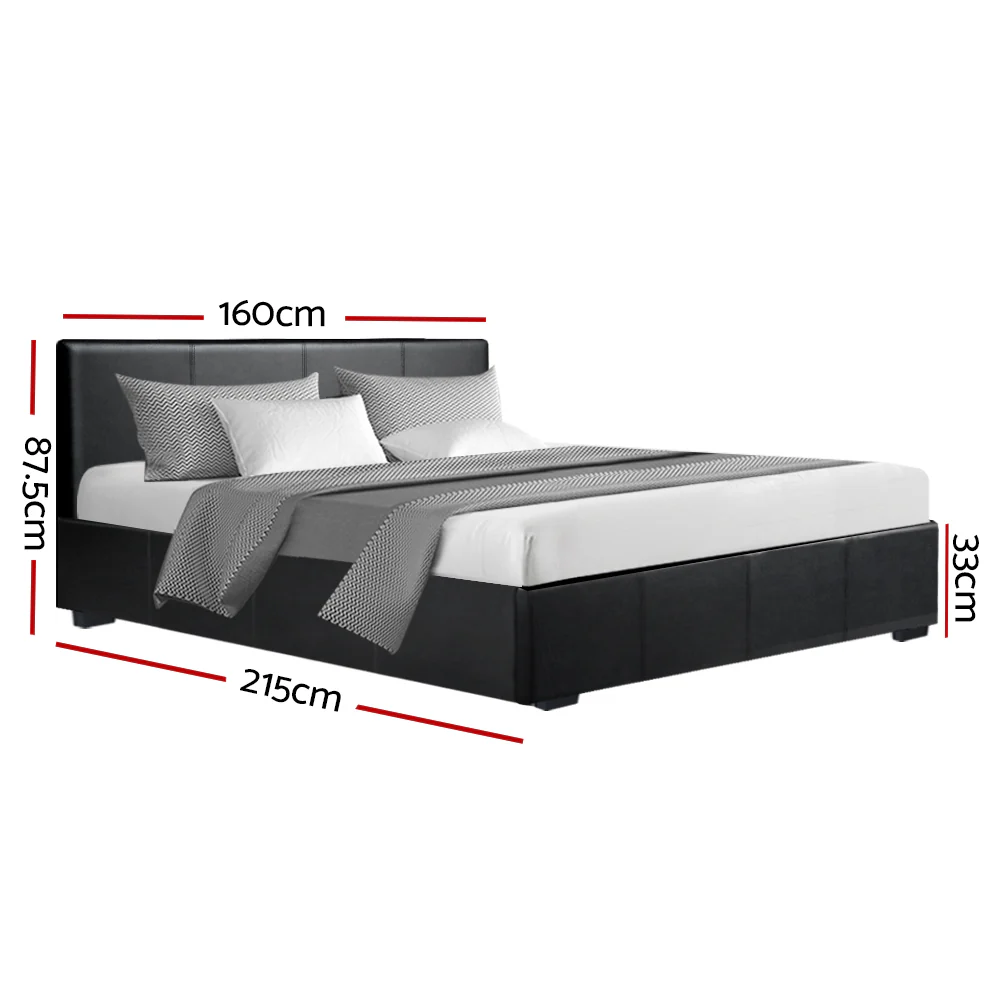 Artiss Bed Frame Queen Size Gas Lift Black NINO - Image 2