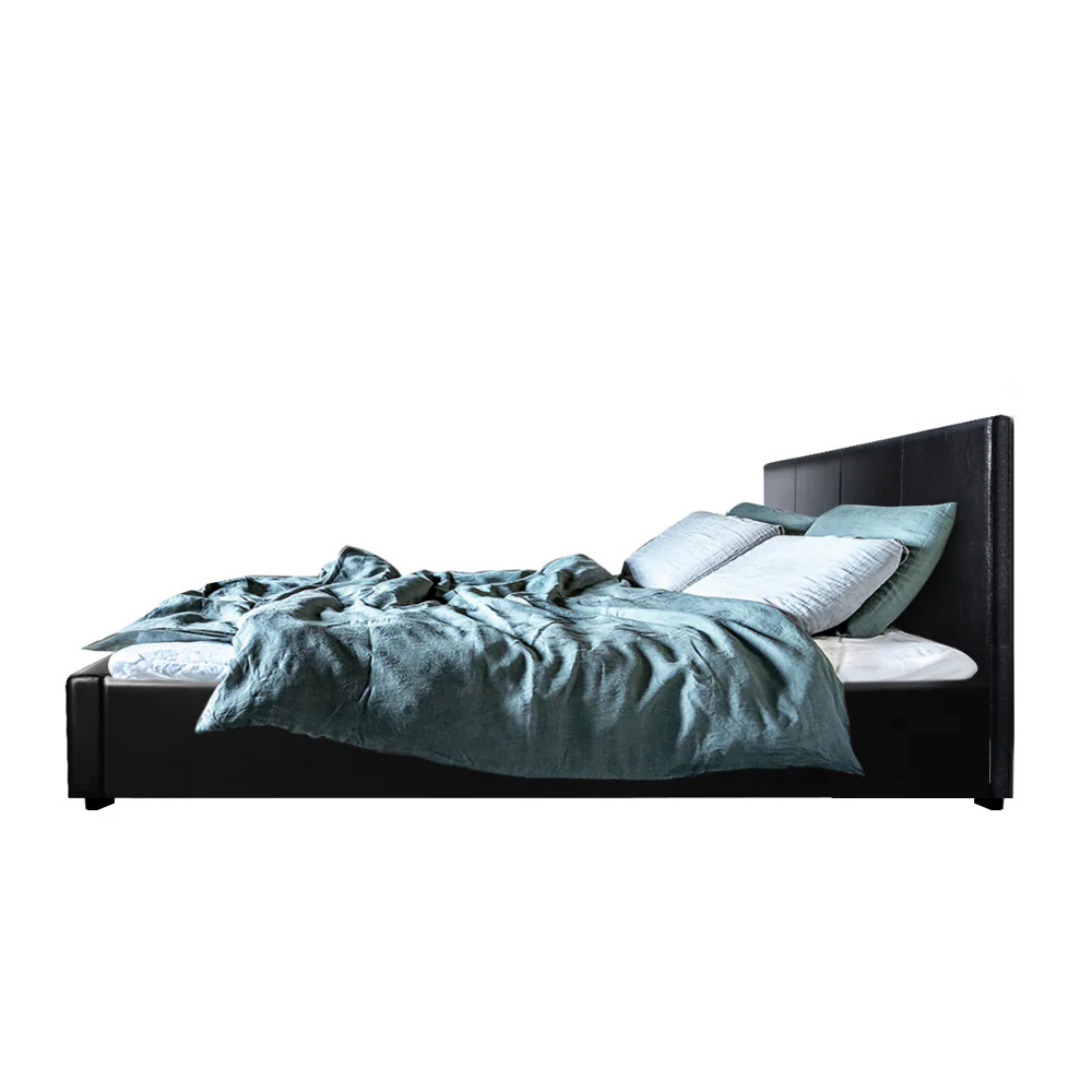 Artiss Bed Frame Queen Size Gas Lift Black NINO - Image 4