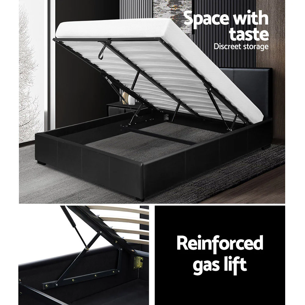 Artiss Bed Frame Queen Size Gas Lift Black NINO - Image 5