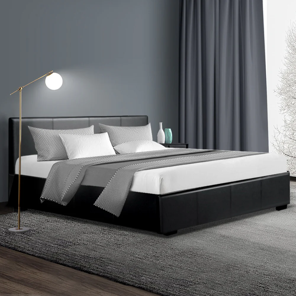 Artiss Bed Frame Queen Size Gas Lift Black NINO - Image 8